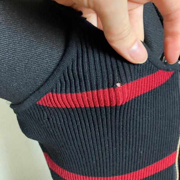 M Windsor Stripe Black Red Sweater bodycon midi fitted pencil dress Sleeveless - Picture 3 of 9